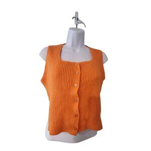 JC Penney Fashions vintage sweater tank top womens Medium cropped orange ribbed